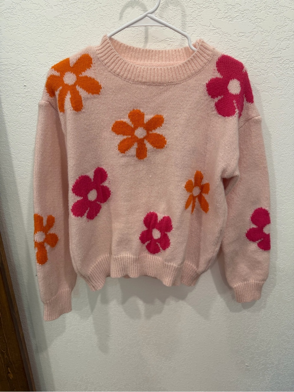 SHEIN Pink Crewneck Sweater with flowers